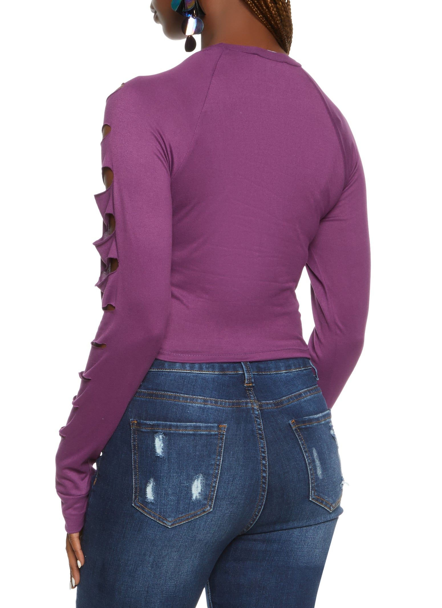 Laser Cut Sleeve Ruched Front Crop Top sold by Rainbow product image thumbnail 2