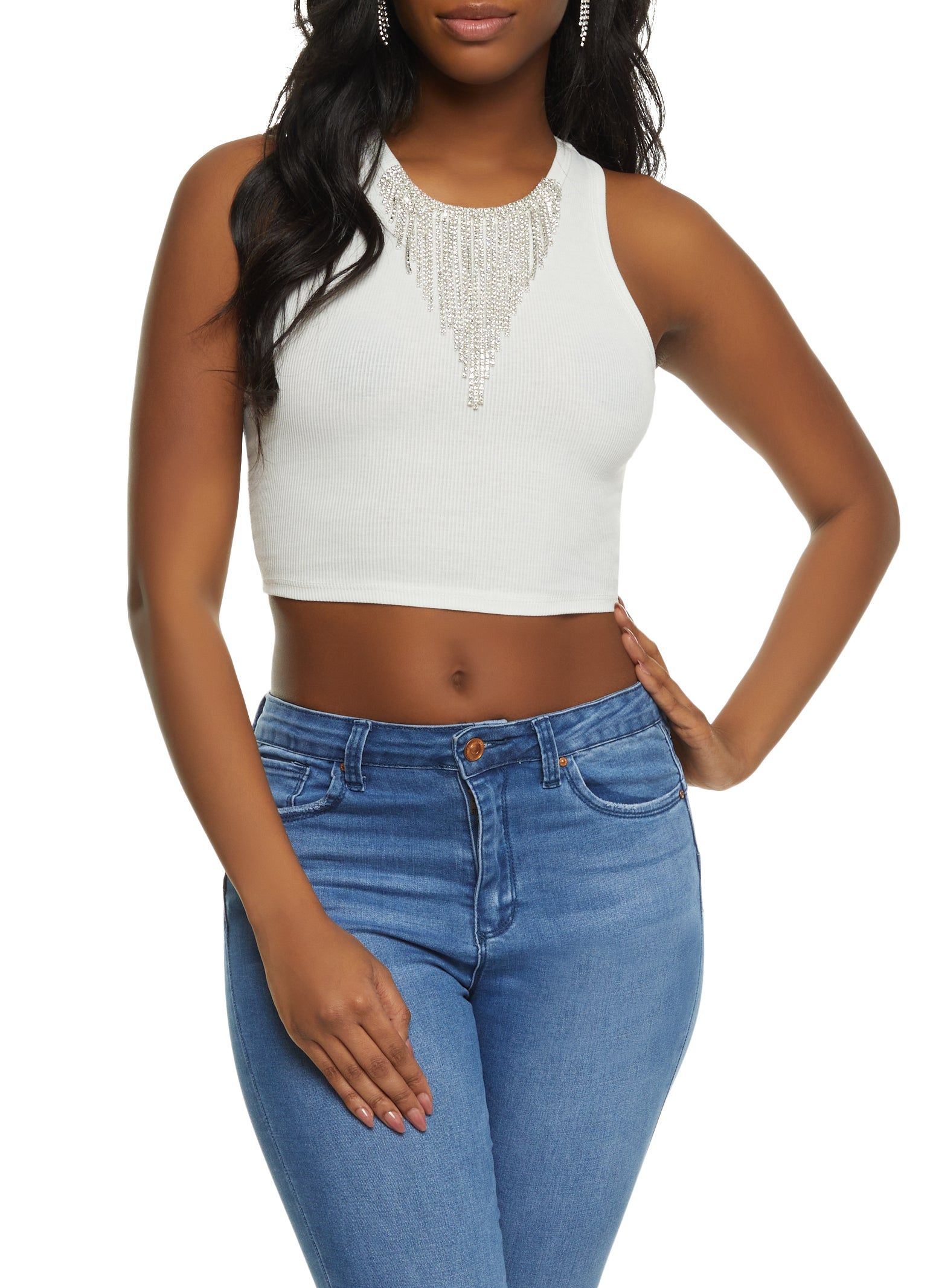 Rhinestone Fringe Racerback Tank Top sold by Rainbow