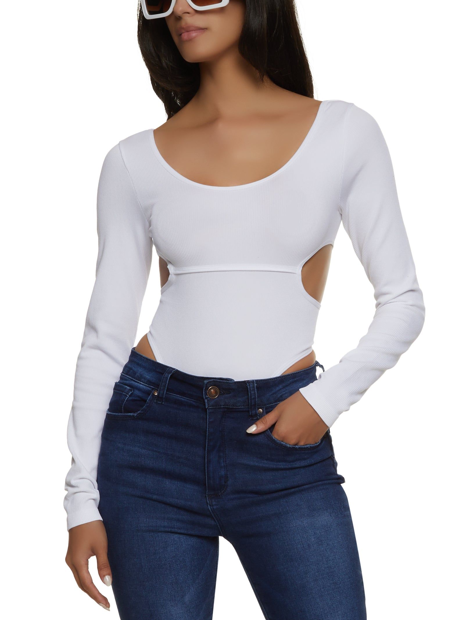 Ribbed Scoop Neck Cut Out Bodysuit sold by Rainbow