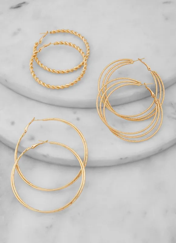 Metallic Assorted Hoop Earrings Trio sold by Rainbow