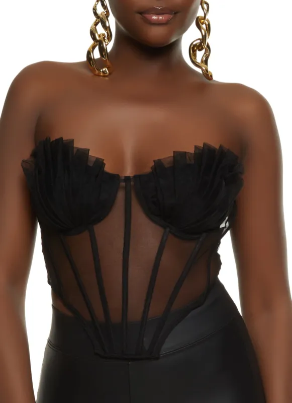 Shell Pleated Mesh Bustier Top sold by Rainbow