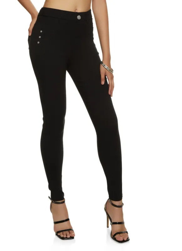 Stretch Rivet Detail Pants sold by Rainbow