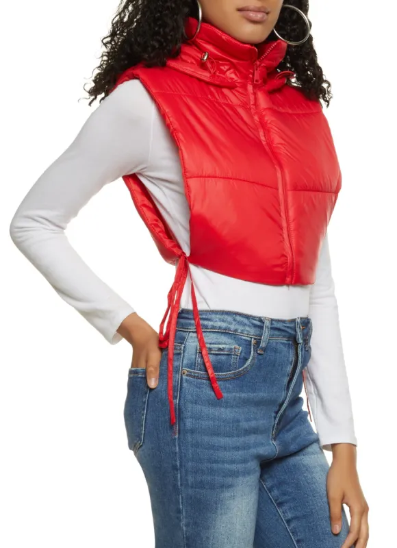Side Tie Cropped Hooded Puffer Vest sold by Rainbow