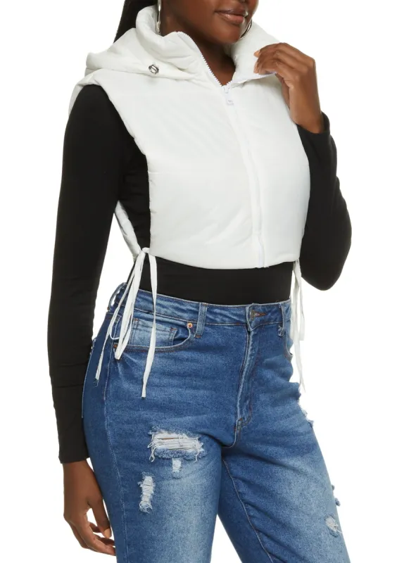 Side Tie Cropped Hooded Puffer Vest sold by Rainbow