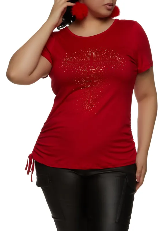 Plus Size Faith Rhinestone Ruched Graphic Tee sold by Rainbow