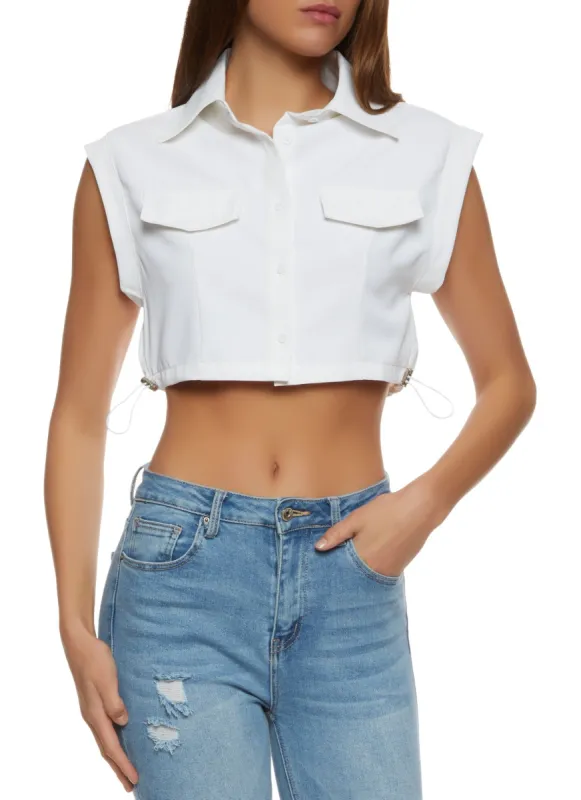 Button Front Toggle Drawstring Hem Shirt sold by Rainbow