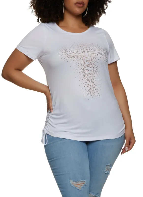 Plus Size Faith Rhinestone Ruched Graphic Tee sold by Rainbow