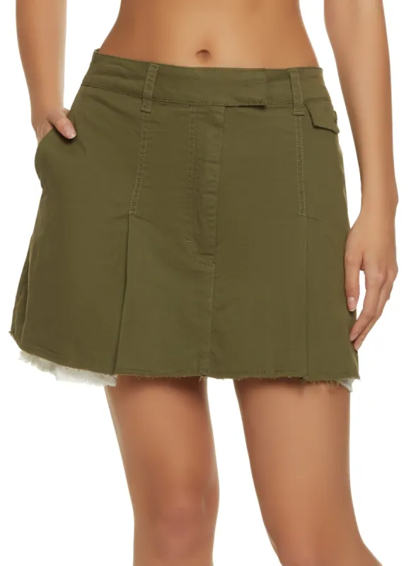 Twill Frayed Hem Pleated Skirt sold by Rainbow