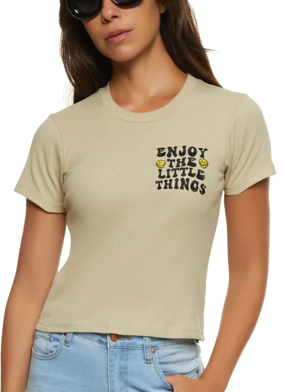 Enjoy The Little Things Embroidered Graphic Tee sold by Rainbow
