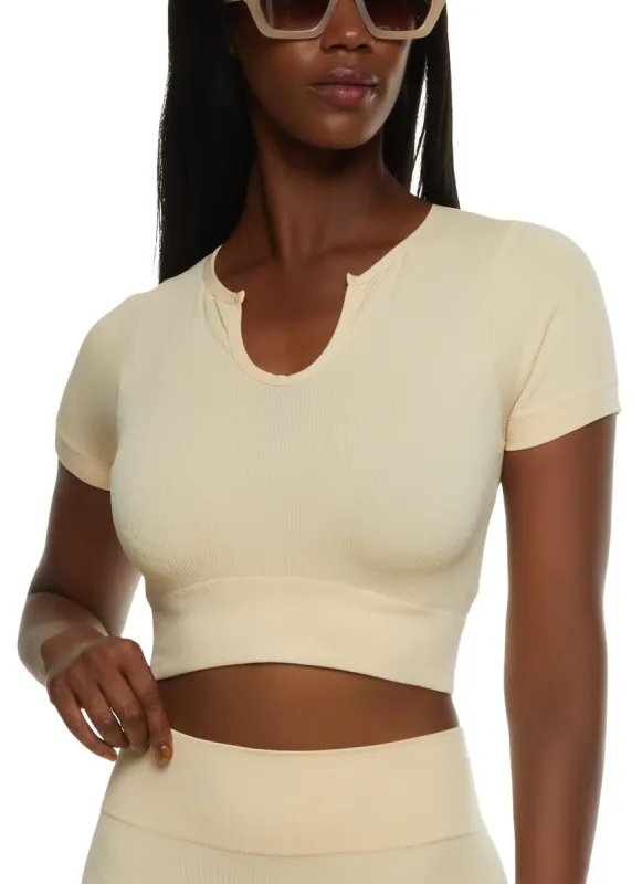 Compression Rib Notch Neck Crop Top sold by Rainbow