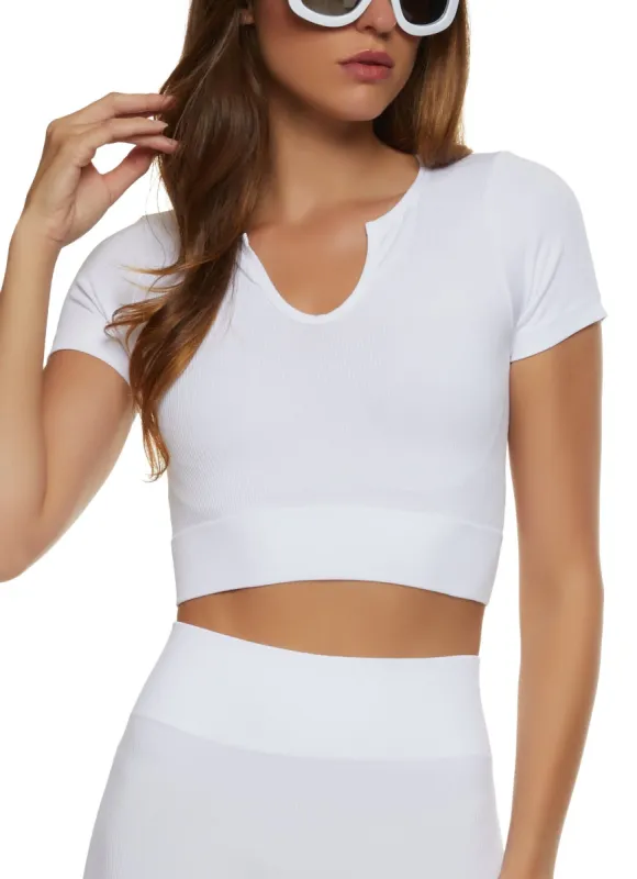 Compression Rib Notch Neck Crop Top sold by Rainbow