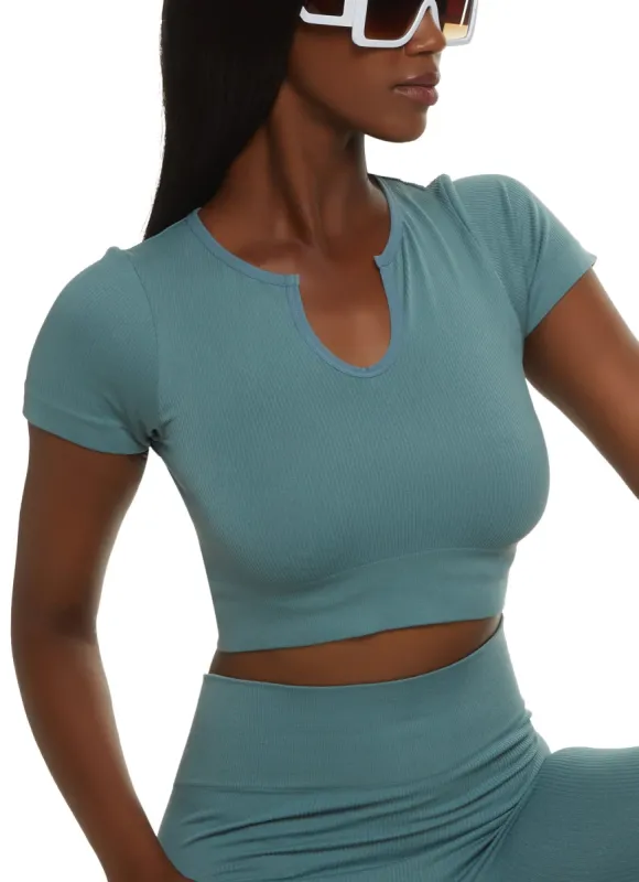 Compression Rib Notch Neck Crop Top sold by Rainbow