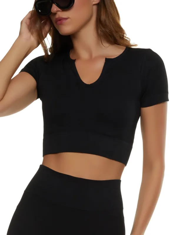 Compression Rib Notch Neck Crop Top sold by Rainbow