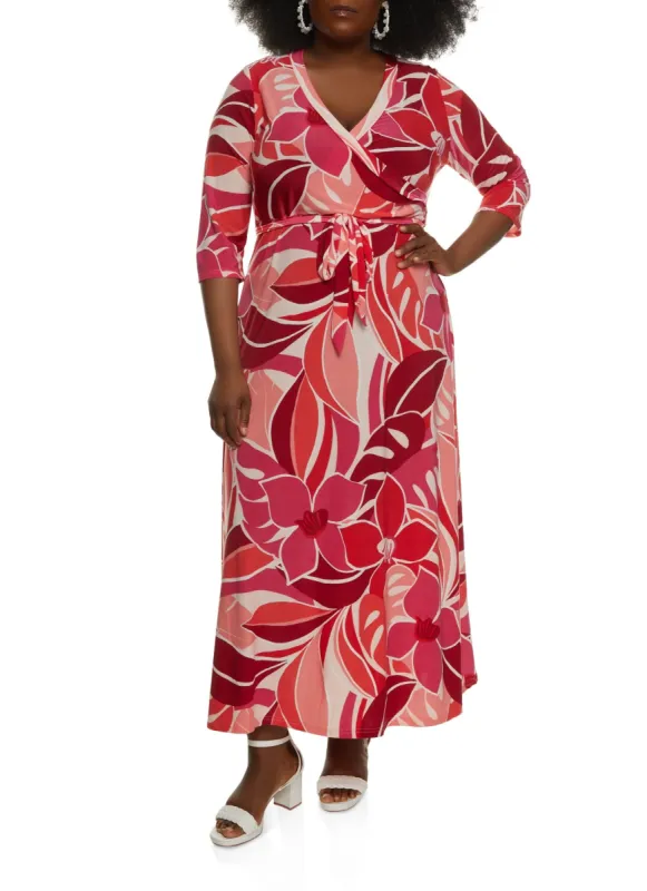 Plus Size Tropical Printed Wrap Dress sold by Rainbow