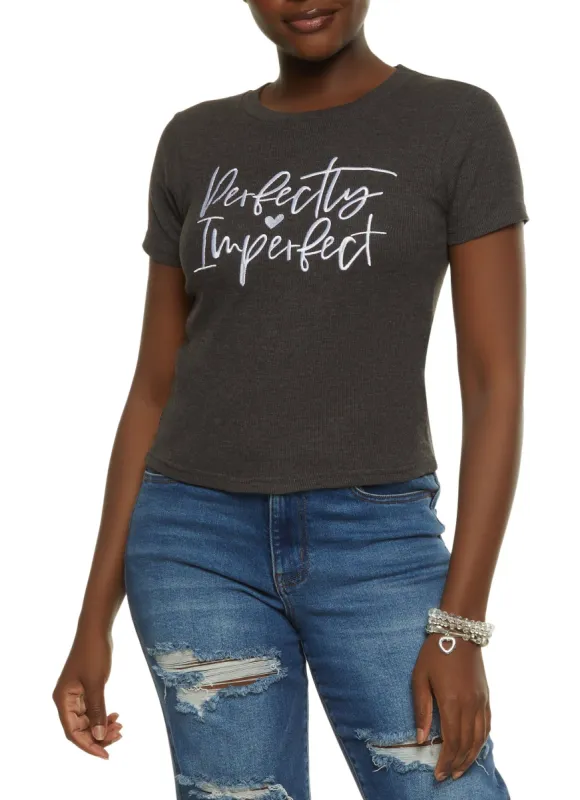 Perfectly Imperfect Embroidered Graphic Tee sold by Rainbow