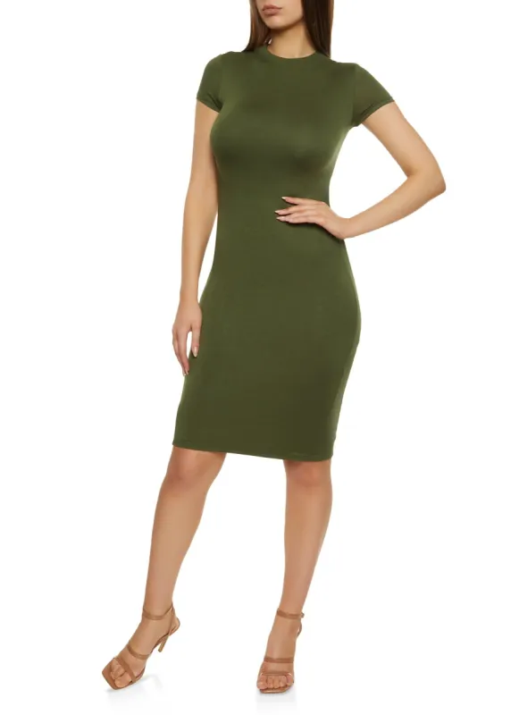 Solid Mock Neck Midi Dress sold by Rainbow