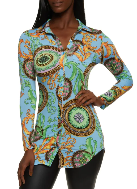 Abstract Baroque Print Shirt sold by Rainbow