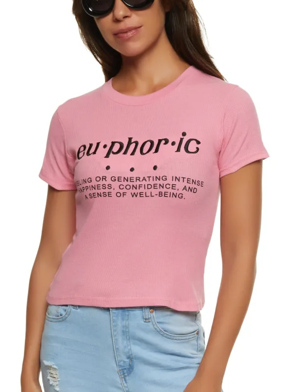 Euphoric Embroidered Graphic Tee sold by Rainbow