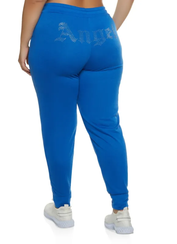 Plus Size Angel Rhinestone Studded Joggers sold by Rainbow