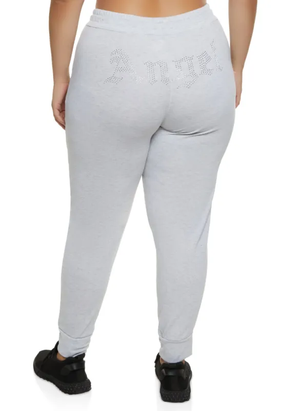 Plus Size Angel Rhinestone Studded Joggers sold by Rainbow