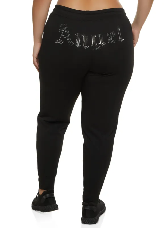 Plus Size Angel Rhinestone Studded Joggers sold by Rainbow