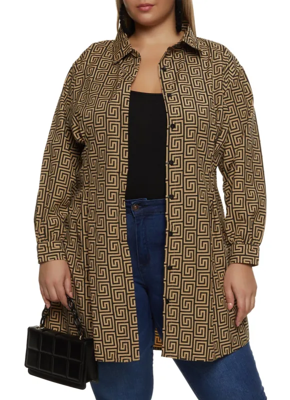 Plus Size Greek Key Print Tunic Shirt sold by Rainbow