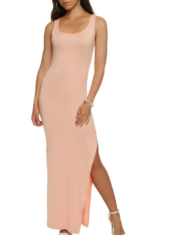 Solid Side Slit Maxi Dress sold by Rainbow