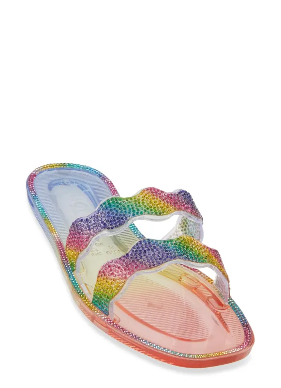 Rhinestone Studded Jelly Slide Sandals sold by Rainbow