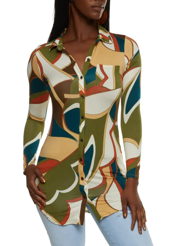 Abstract Print Button Down Shirt sold by Rainbow
