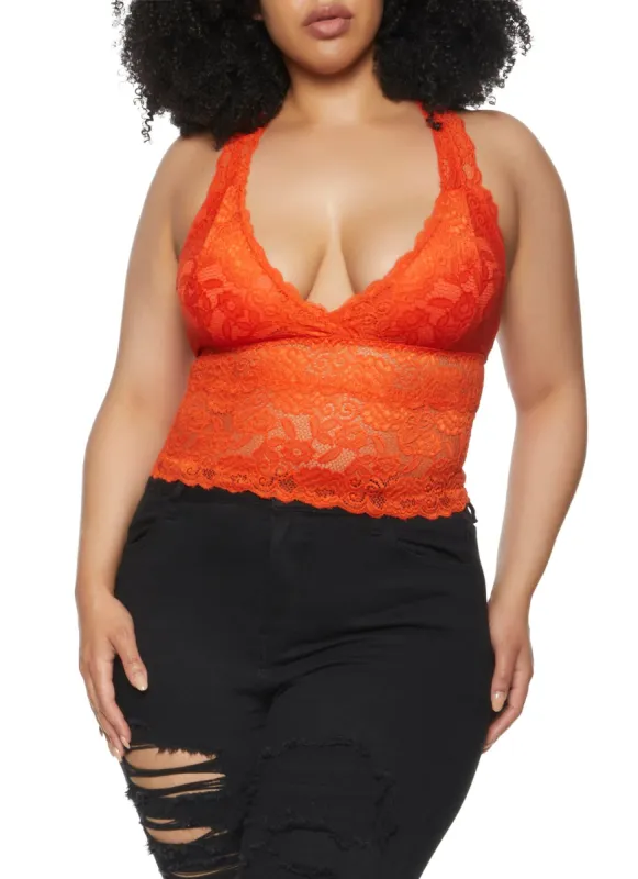 Plus Size Lace Racerback Top sold by Rainbow