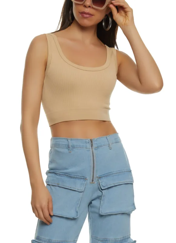 Ribbed Knit Seamless Cropped Tank Top sold by Rainbow