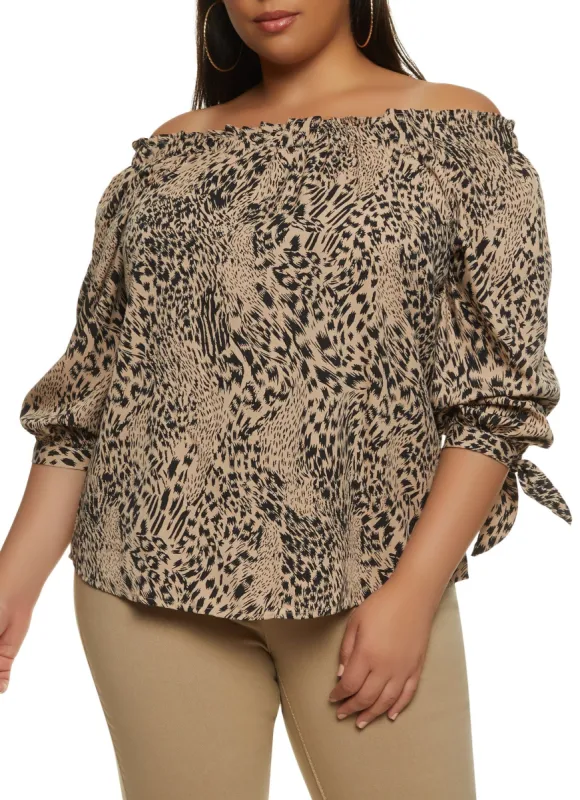 Plus Size Patterned Off the Shoulder Blouse sold by Rainbow