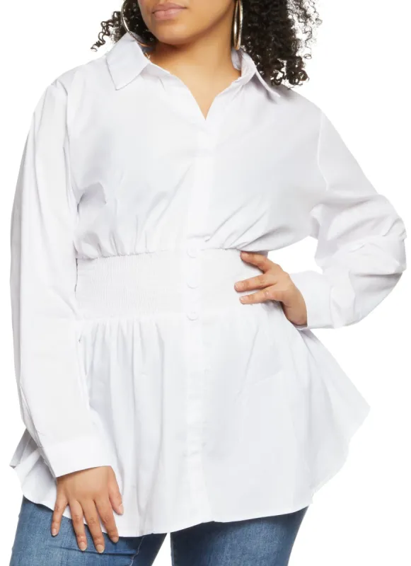 Plus Size Poplin Smocked Waist Shirt sold by Rainbow