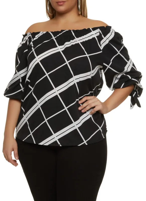 Plus Size Patterned Off the Shoulder Blouse sold by Rainbow