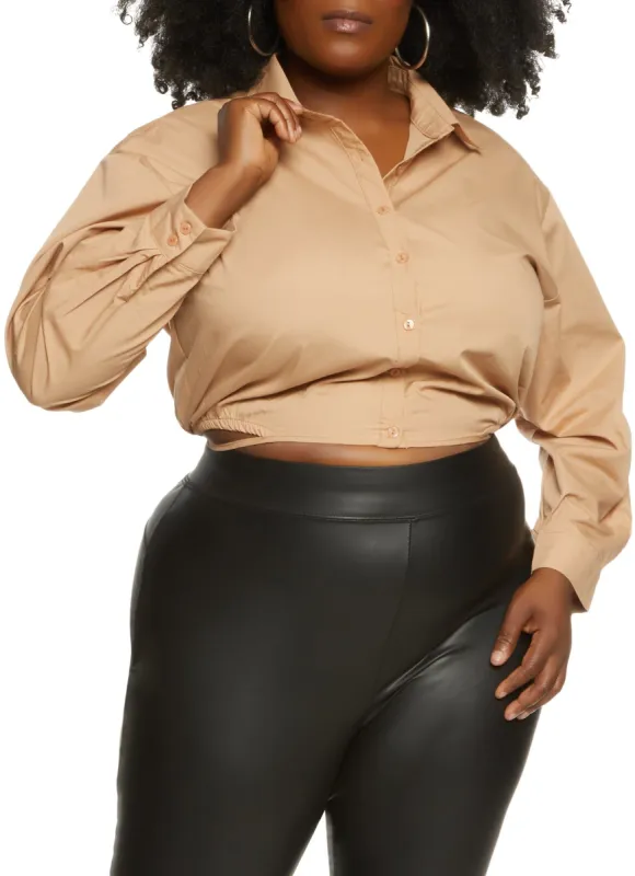 Plus Size Button Front Tie Hem Shirt sold by Rainbow