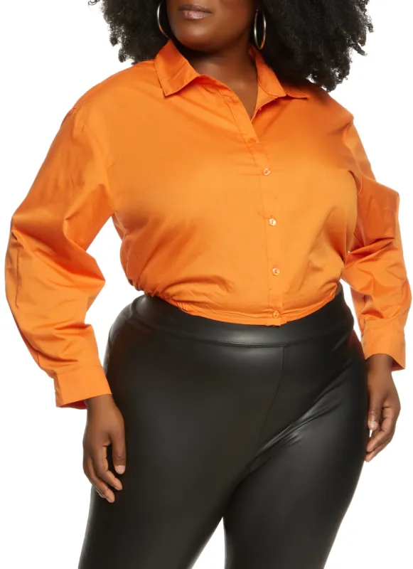 Plus Size Button Front Tie Hem Shirt sold by Rainbow