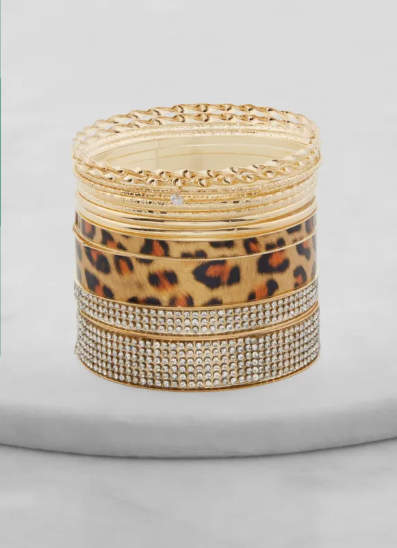 Set of 12 Animal Print Rhinestone Metallic Bangles sold by Rainbow