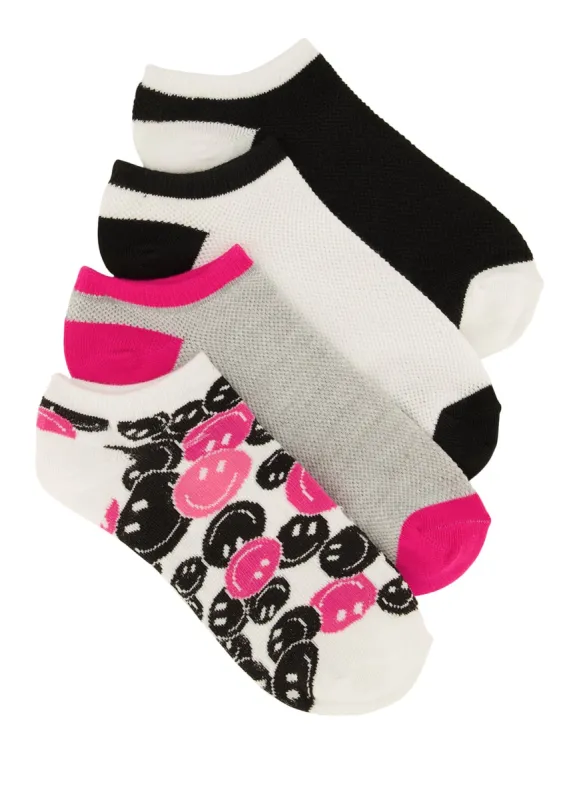 4 Pack Assorted Smiley Face Ankle Socks Size 9-11 sold by Rainbow