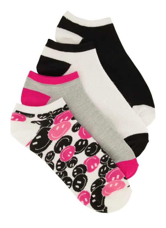 4 Pack Assorted Smiley Face Ankle Socks Size 10-13 sold by Rainbow