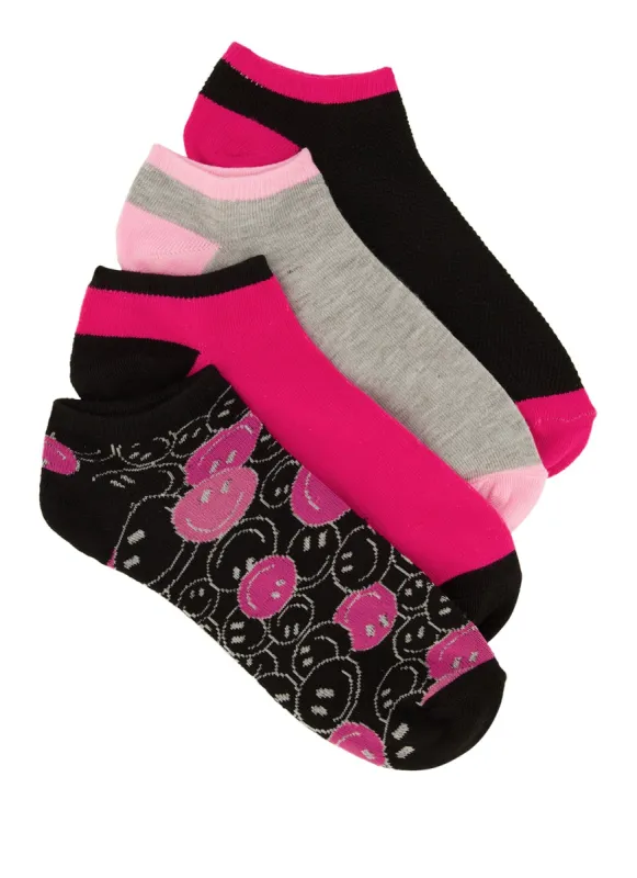4 Pack Assorted Smiley Face Ankle Socks Size 10-13 sold by Rainbow