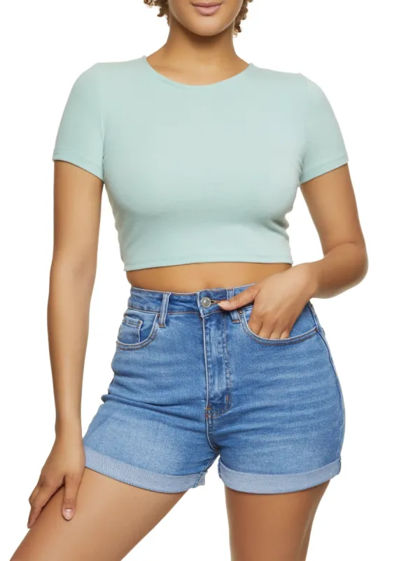 Open Back Short Sleeve Crop Top sold by Rainbow