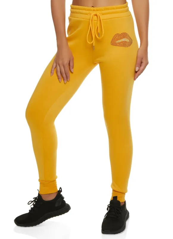 Rhinestone Studded Lip Graphic Joggers sold by Rainbow