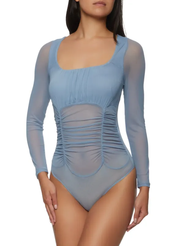 Ruched Mesh Bodysuit sold by Rainbow
