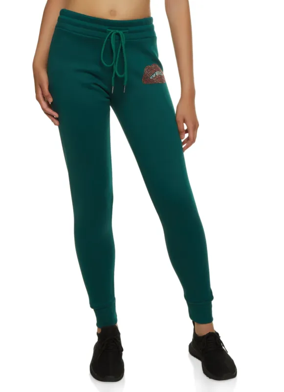 Rhinestone Studded Lip Graphic Joggers sold by Rainbow