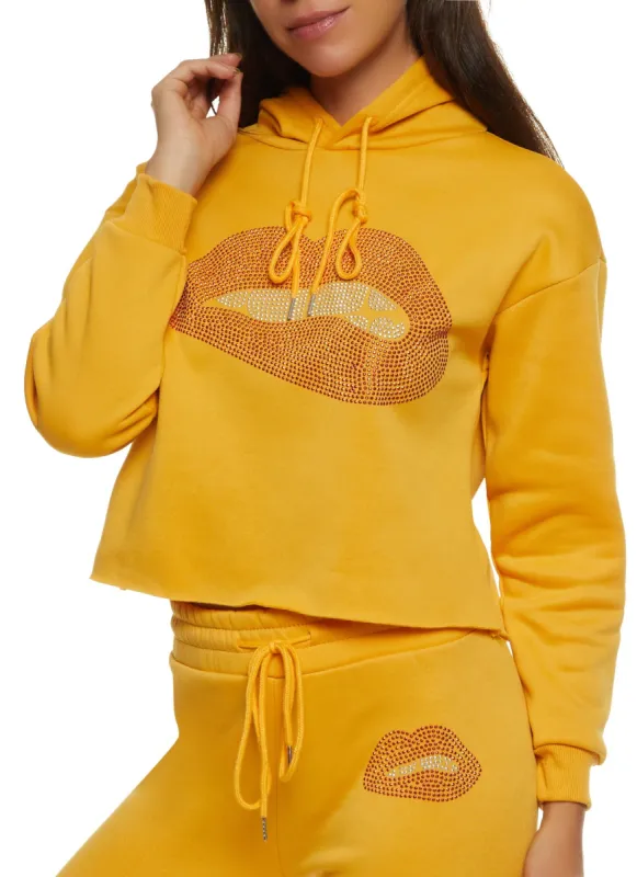 Rhinestone Studded Lip Graphic Hoodie sold by Rainbow