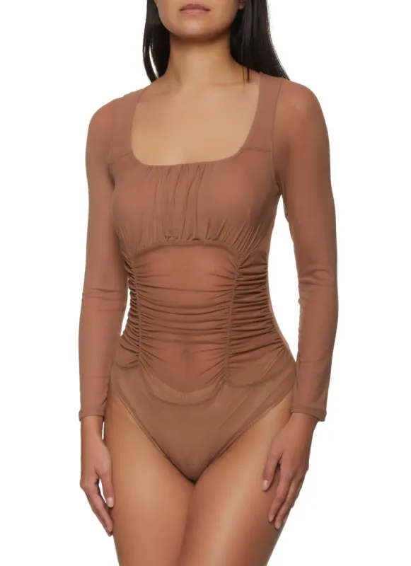 Ruched Mesh Bodysuit sold by Rainbow