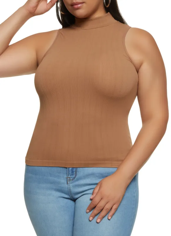 Plus Size Ribbed Mock Neck Tank Top sold by Rainbow