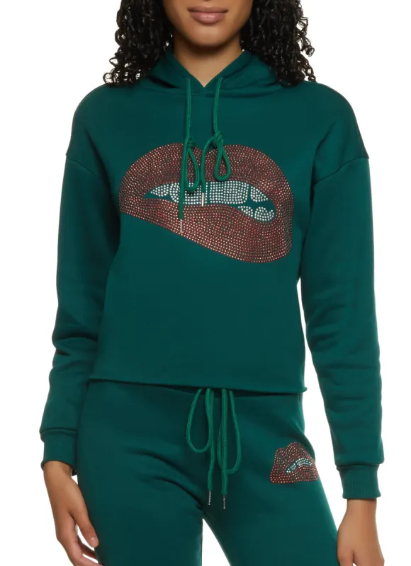 Rhinestone Studded Lip Graphic Hoodie sold by Rainbow
