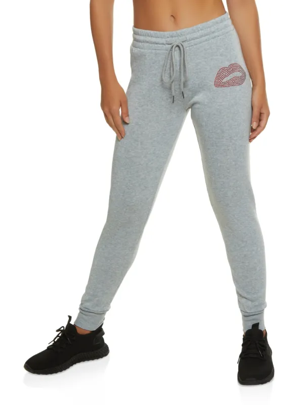 Rhinestone Studded Lip Graphic Joggers sold by Rainbow