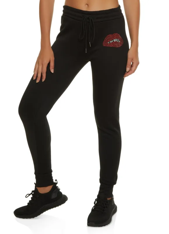 Rhinestone Studded Lip Graphic Joggers sold by Rainbow